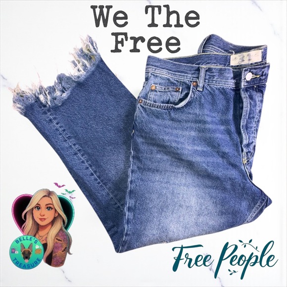 Free People Denim - We‎ The Free People Maggie Mid Rise Jeans Raw Hem Women's 31 Stretch 32x25 Loose